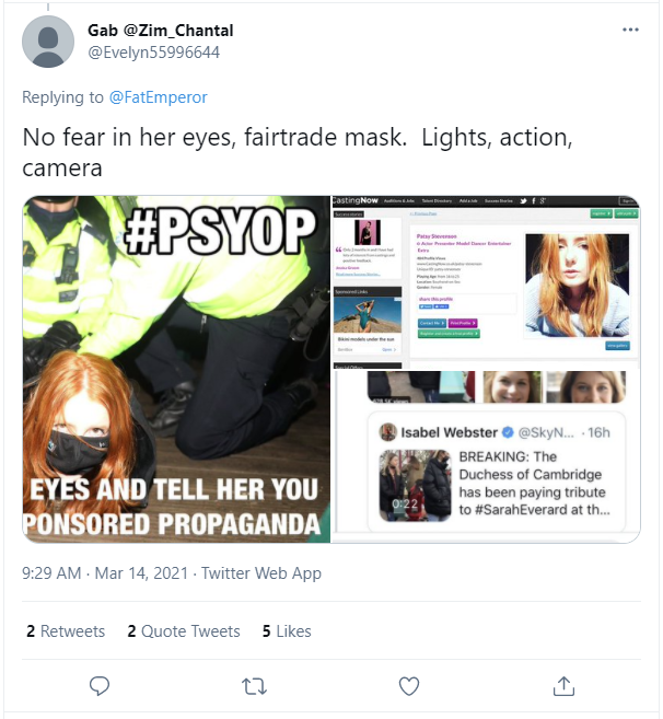 Tweet claiming Patsy Stevenson's arrest was staged